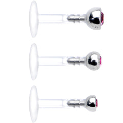 16G 1/4 Pink Gem Bioplast Triple Forward Helix Barbell 3 Pack Set