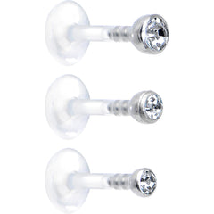 16G 1/4 Clear Gem Bioplast Triple Forward Helix Barbell 3 Pack Set