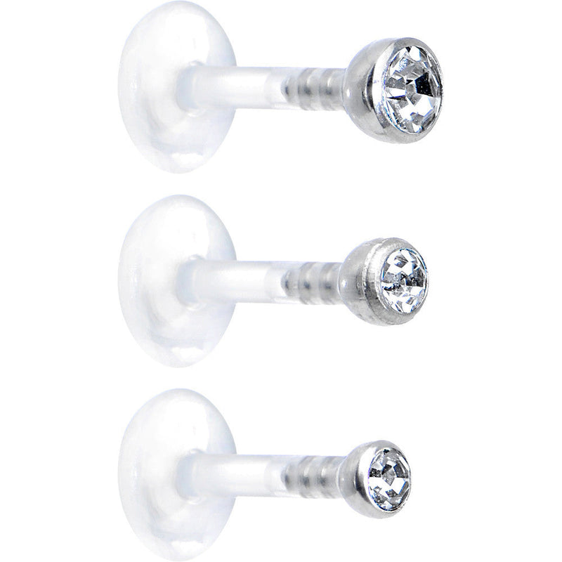16G 1/4 Clear Gem Bioplast Triple Forward Helix Barbell 3 Pack Set