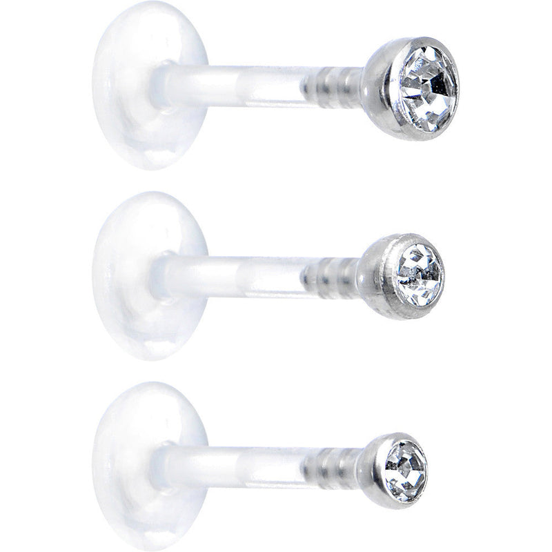 16G 5/16 Clear Gem Bioplast Triple Forward Helix Barbell 3 Pack Set