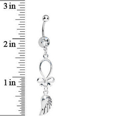Clear Gem Bowtie and Angel Wing Dangle Belly Ring