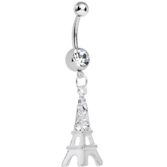 Clear Gem Elegant Eiffel Tower Dangle Belly Ring