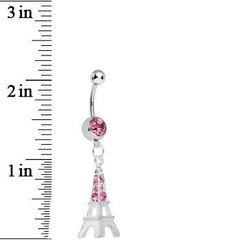Pink Gem Elegant Eiffel Tower Dangle Belly Ring