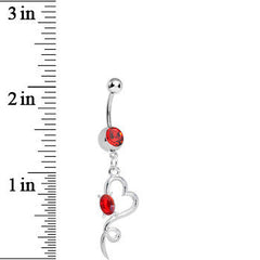 Red Gem Opening Hollow Heart Twist Dangle Belly Ring