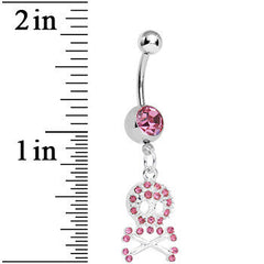 Pink Gem Glam Skull and Crossbones Dangle Belly Ring