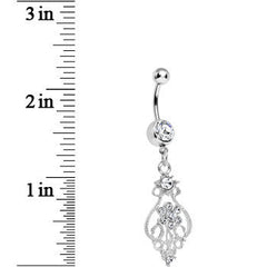 Crystalline Gem Ensnared in Roots Flower Dangle Belly Ring