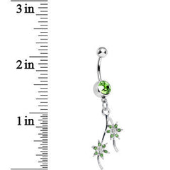 Green Gem Pair of Pinwheel Posies Flower Dangle Belly Ring
