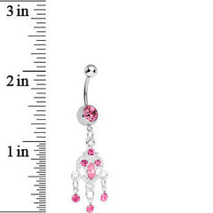 Pink Gem Chandelier Heart Dangle Belly Ring