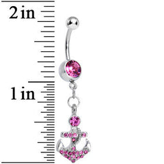 Pink Gem Glamorous Nautical Anchor Dangle Belly Ring