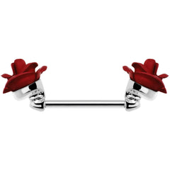 14G Glorious Metallic Red Rose Flower Nipple Barbell Set
