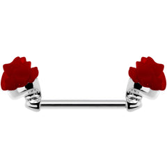 14G 5/8 Fancy Red Rose Flower Nipple Barbell Set
