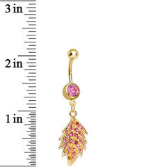 Pink Gem Gold Plated Delicate Drifting Leaf Dangle Belly Ring