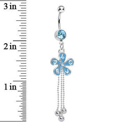 Aqua Gem Blooming Love Blue Spring Flower Dangle Belly Ring