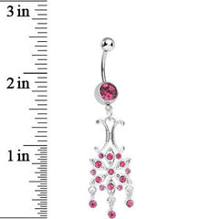 Pink Gem Symmetrical Star Flower Dangle Belly Ring