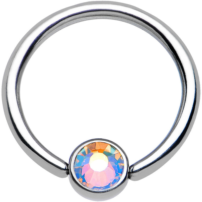 16G 3/8 Aurora Gem Disc Stainless Steel BCR Captive Ring