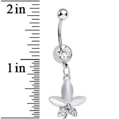 Clear Gem Blooming White Pearly Flower Dangle Belly Ring