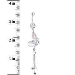 Clear Gem White Pearlescent Butterfly Dangle Belly Ring