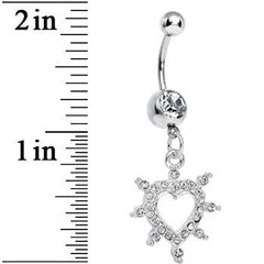Crystalline Gem Bursting in Love Paved Heart Dangle Belly Ring