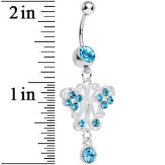 Aqua Gem Elegant Symmetry Butterfly Dangle Belly Ring