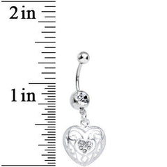 Clear Gem Flattering Hollow Heart Dangle Belly Ring