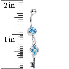 Aqua Gem Antique Magic Heart Key Dangle Belly Ring