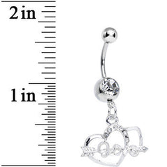Clear Gem Cupid Arrow Love Heart Dangle Belly Ring