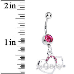 Pink Gem Cupid Arrow Love Heart Dangle Belly Ring