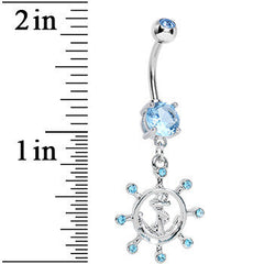 Aqua Gem Sailing in Style Ship Wheel and Anchor Dangle Belly Ring
