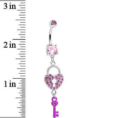Pink Gem Unlock Your Heart Key Dangle Belly Ring