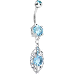 Aqua Gem Glamorous Falling Leaf Dangle Belly Ring