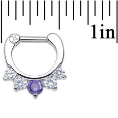 14G 1/4 Five Clear and Tanzanite Cubic Zirconia Septum Clicker