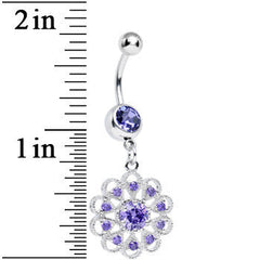 Purple CZ Round Crystal Flower Dangle Belly Ring