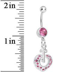 Pink Gem Your Heart Has the Key Dangle Belly Ring
