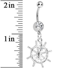 Crystalline Gem Captain Take the Wheel and Anchor Dangle Belly Ring