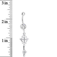 Crystalline Gem Key to Faith Cross Dangle Belly Ring