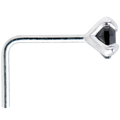 925 Sterling Silver 3mm Round Black CZ L-Shape Nose Ring