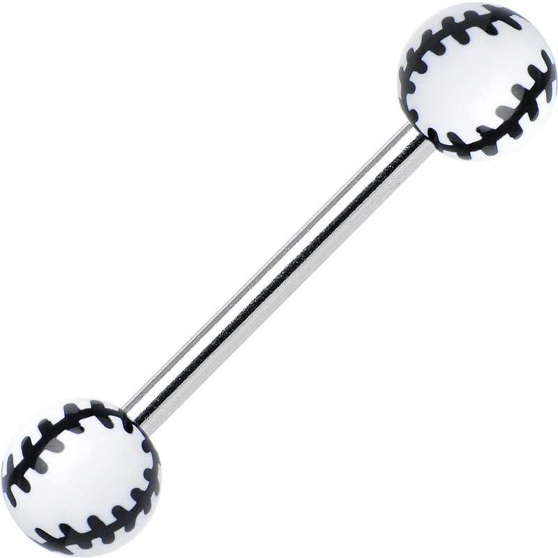 White Acrylic Double Play Baseball Barbell Tongue Ring