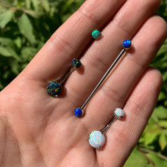 White Synthetic Opal Grade 23 Titanium Internal Thread Duo Belly Ring