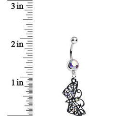 Aurora Gem Floral Wings Black Butterfly Dangle Belly Ring