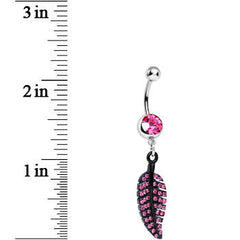 Pink Gem Glimmering Black Forest Leaf Dangle Belly Ring