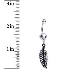 Aurora Gem Glimmering Black Forest Leaf Dangle Belly Ring