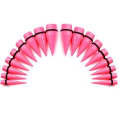 00G to 1 inch 18 Piece Bright Pink Acrylic Ear Stretching Taper Kit Set