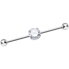 14G Clear CZ Shimmering Circle Industrial Barbell 38mm