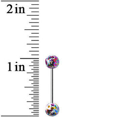 316L Steel Multicolored Enamel Metallic Splash Barbell Tongue Ring
