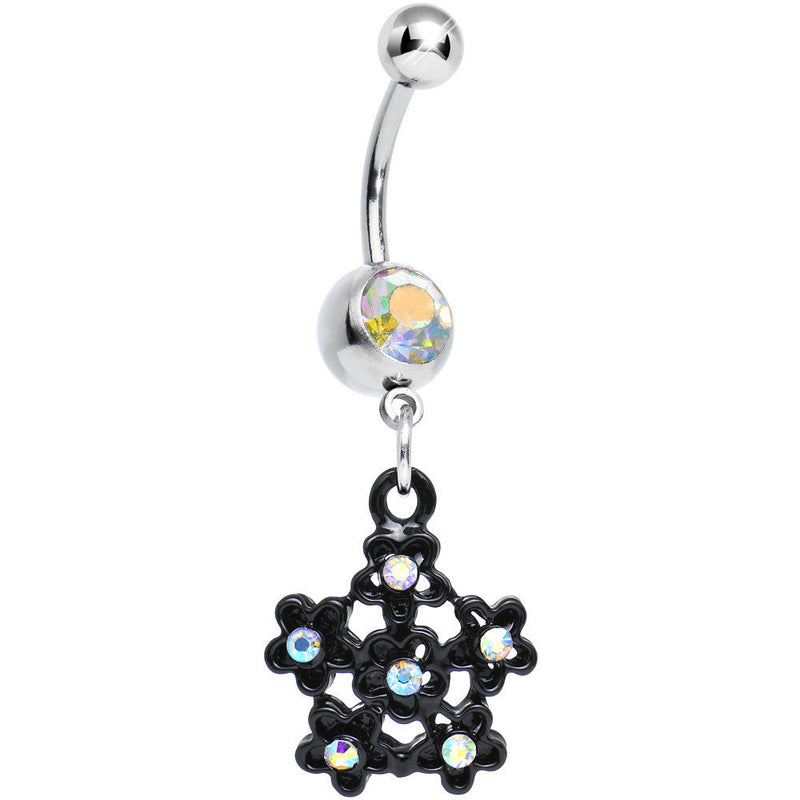 Aurora Gem Flowering Dark Winter Snowflake Dangle Belly Ring