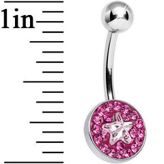 Pink Gem Medallion with Clear Gem Star Core Belly Ring