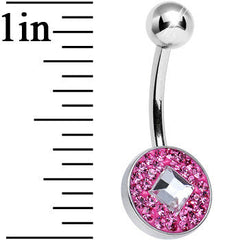 Pink Gem Medallion with Clear Gem Diamond Core Belly Ring