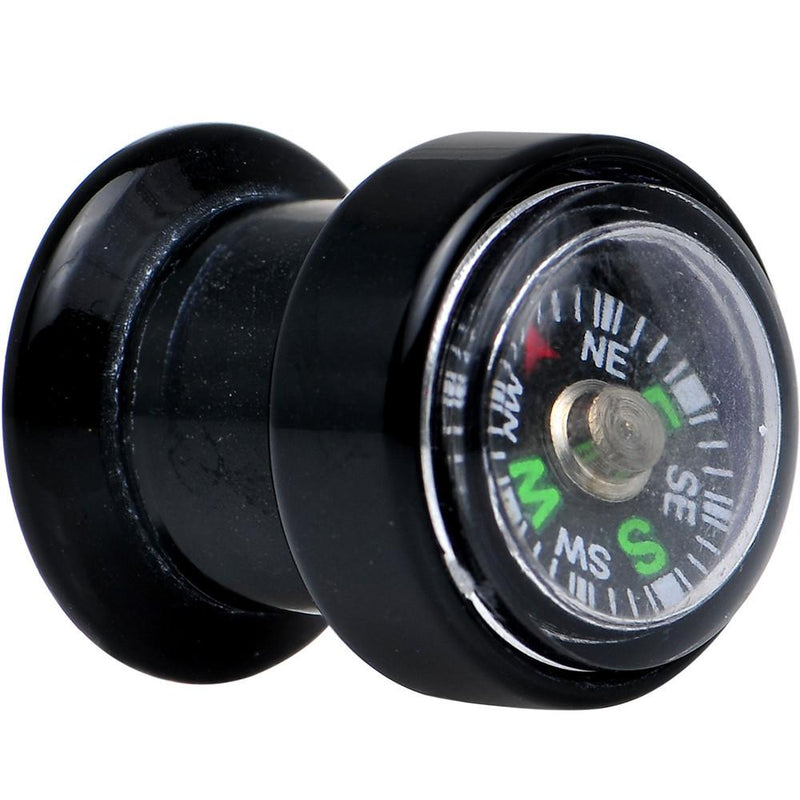 Acrylic Black Find Your Direction Compass Screw Fit Plug 0G to 1