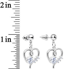 Clear Cubic Zirconia Feel the Love Heart Dangle Post Earrings