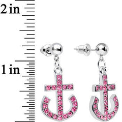 Pink Gem Bright Boat Brake Anchor Dangle Post Earrings